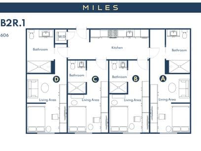 3D floor plan of B2R.1, a 4 bed, 4 bath apartment