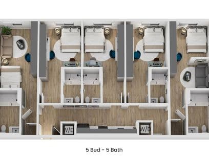 3D floor plan of C1, a 5 bed, 5 bath apartment